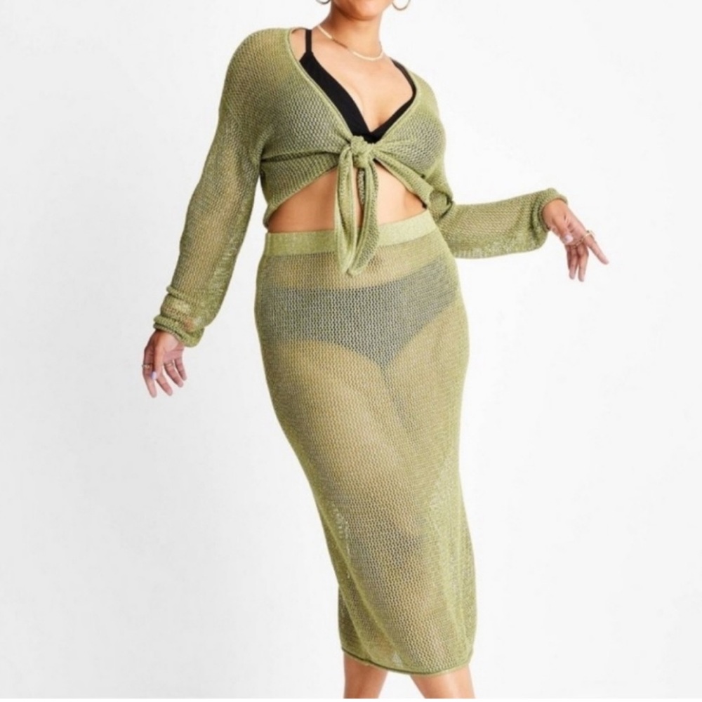Elegant Green Knit Swim Coverup for Women